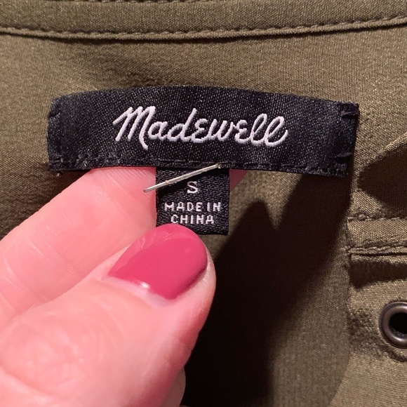 Madewell Lace Up silk Blouse Olive Small - Picture 4 of 8